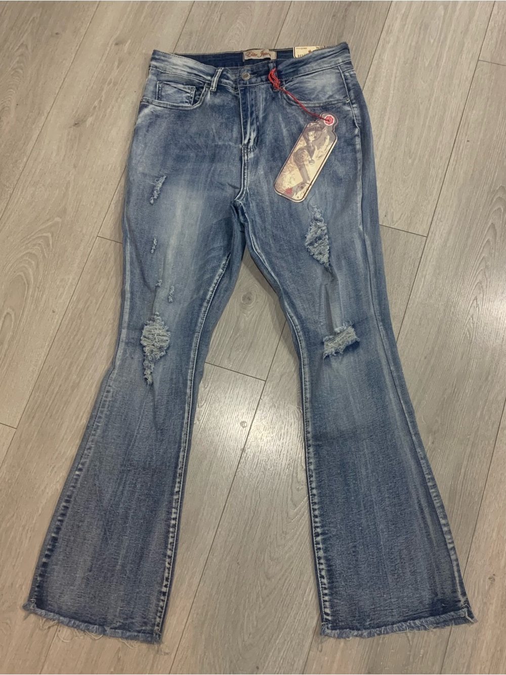 Nwt Elite Jeans Women’s Short Inseam High Rise Bootcut Distressed Light Wash